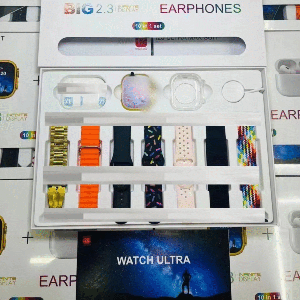 I20 Ultra Max 10in1 Smart Watch Set 49MM 2.3 Inch Big Screen 7 Straps IP68 Waterproof with Earbuds Smartwatch Combination