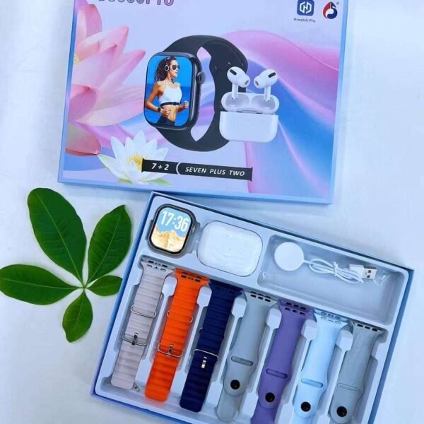 S3000Pro Smart Watch Set with 7 + 2 Straps - Wireless Earbuds Included, Multi - Color Bands